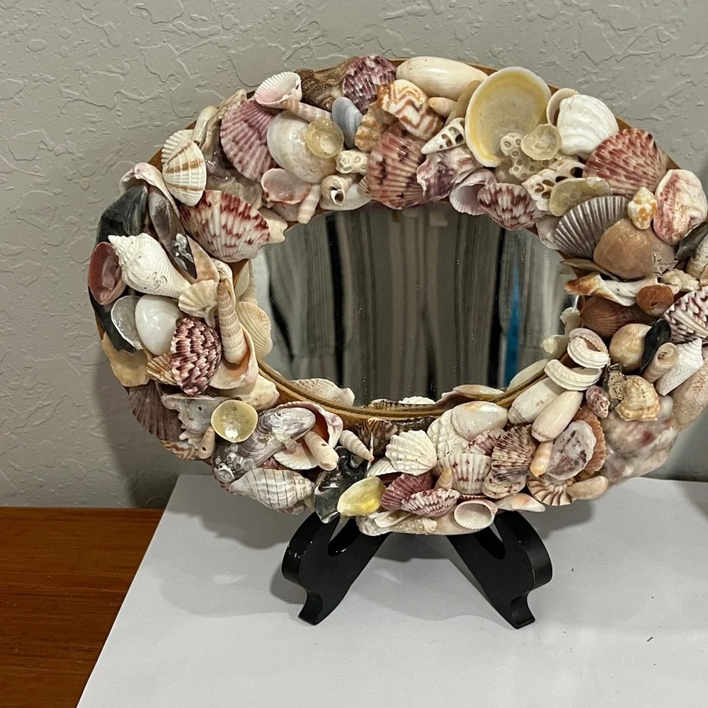 Handmade Coastal Seashell Oval Mirror 8 x 5 Shells Florida & Panama